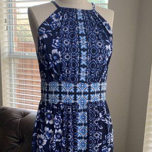 London Times Blue Floral Print Summer Dress